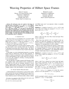 Weaving Properties of Hilbert Space Frames Peter G. Casazza Richard G. Lynch