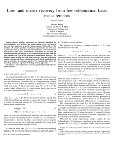 Low rank matrix recovery from few orthonormal basis measurements (Invited Paper) Richard Kueng