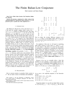 The Finite Balian-Low Conjecture Mark Lammers and Simon Stampe 