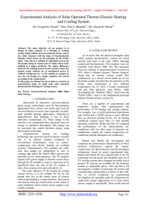 Experimental Analysis of Solar Operated Thermo-Electric Heating and Cooling System