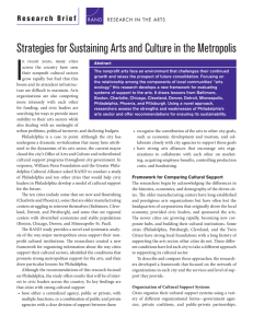 I Strategies for Sustaining Arts and Culture in the Metropolis