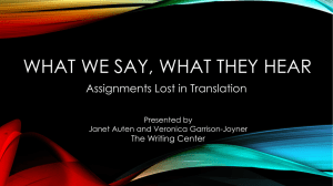 WHAT WE SAY, WHAT THEY HEAR Assignments Lost in Translation Presented by