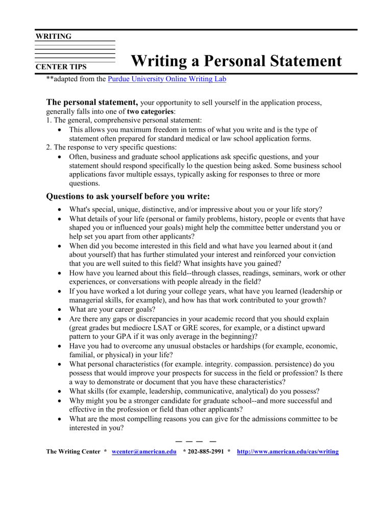 purdue owl writing the personal statement