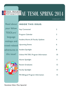 AU TESOL SPRING 2014 Read about your fellow TESOLers’