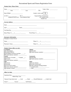 Recreational Sports and Fitness Registration Form