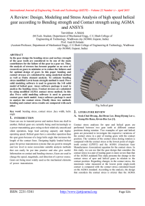 A Review: Design, Modeling and Stress Analysis of high speed... gear according to Bending strength and Contact strength using AGMA
