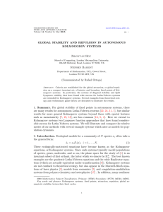 GLOBAL STABILITY AND REPULSION IN AUTONOMOUS KOLMOGOROV SYSTEMS Zhanyuan Hou Stephen Baigent