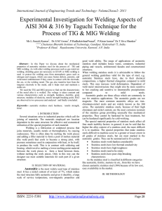 Experimental Investigation for Welding Aspects of