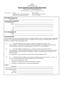 Patent Statement and Licensing Declaration 1 (One per ITU-T Recommendation) Annex 1