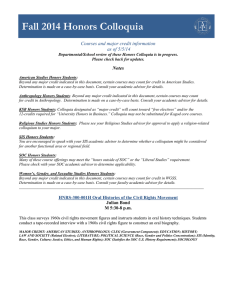 Fall 2014 Honors Colloquia  Courses and major credit information as of 5/5/14