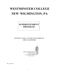 WESTMINSTER COLLEGE NEW  WILMINGTON, PA  SUPERINTENDENT