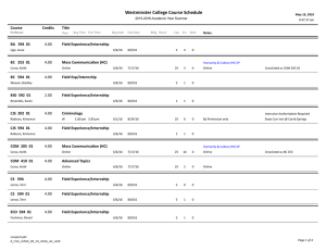 Westminster College Course Schedule