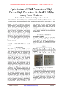 Optimization of EDM Parameter of High using Brass Electrode Prashant Yadava