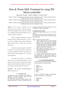 Pure &amp; Waste Milk Treatment by using PIC Micro-controller Basavaraj R. Navalagi