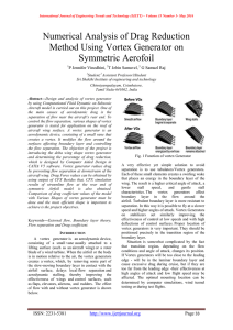 Numerical Analysis of Drag Reduction Method Using Vortex Generator on Symmetric Aerofoil