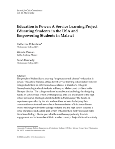 Education is Power: A Service Learning Project Empowering Students in Malawi
