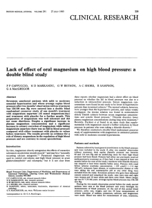 CLINICAL RESEARCH Lack of magnesium high