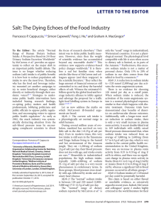 Salt: The Dying Echoes of the Food Industry Francesco P. Cappuccio, ,