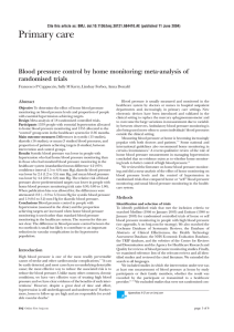 Primary care Blood pressure control by home monitoring: meta-analysis of randomised trials Abstract