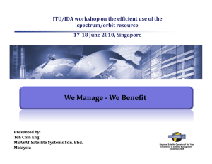 We Manage ­ We Benefit ITU/IDA workshop on the efficient use of the  spectrum/orbit resource 17­18 June 2010, Singapore 