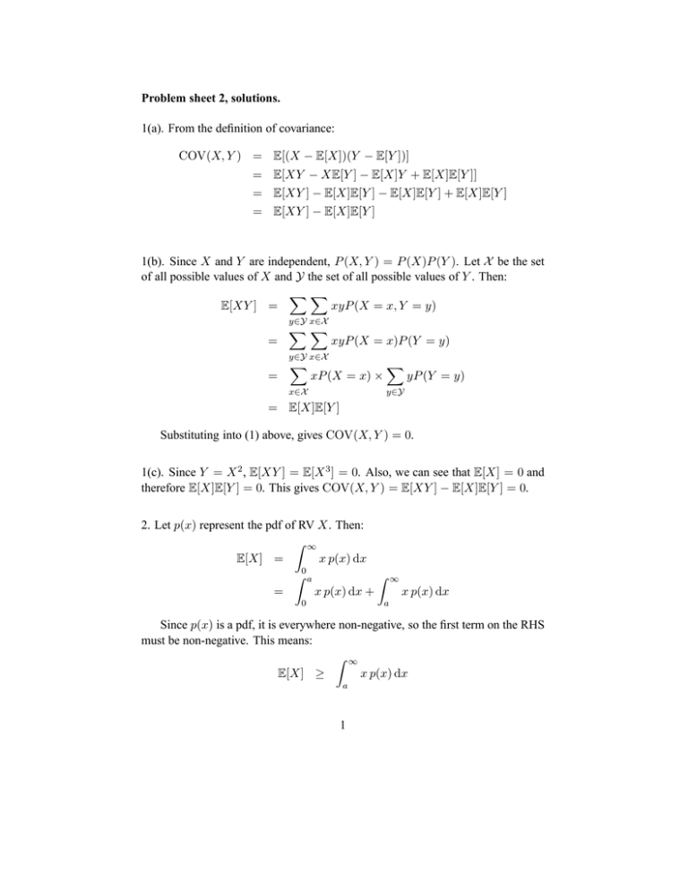 Problem Sheet 2 Solutions 1 A From The Definition Of Covariance