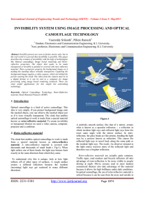 INVISIBILITY SYSTEM USING IMAGE PROCESSING AND OPTICAL CAMOUFLAGE TECHNOLOGY  Vasireddy Srikanth