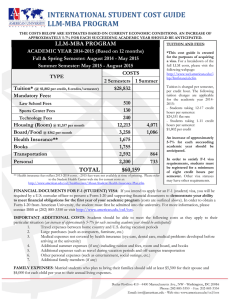 INTERNATIONAL STUDENT COST GUIDE LLM-MBA PROGRAM