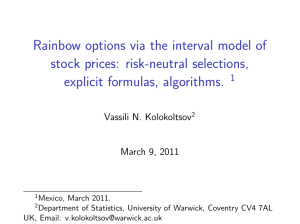 Rainbow options via the interval model of stock prices: risk-neutral selections,