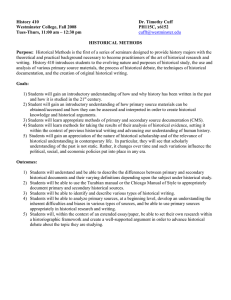 History 410  Dr. Timothy Cuff Westminster College, Fall 2008
