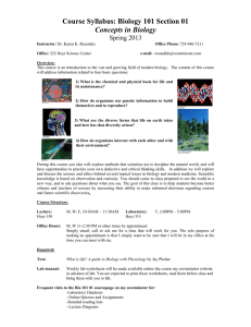 Course Syllabus: Biology 101 Section 01 Concepts in Biology Spring 2013