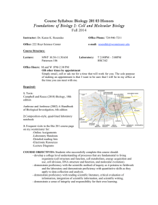 Course Syllabus: Biology 201 03 Honors Fall 2014