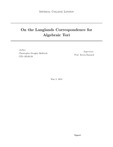 On the Langlands Correspondence for Algebraic Tori Imperial College London Author:
