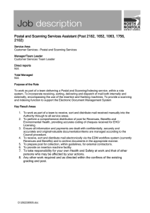 Postal and Scanning Services Assistant (Post 2182, 1652, 1063, 1756, 2102)