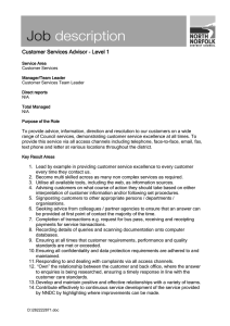 Customer Services Advisor - Level 1