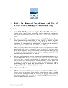 1.  Policy  for  Directed  Surveillance ... Covert Human Intelligence Sources (CHIS)