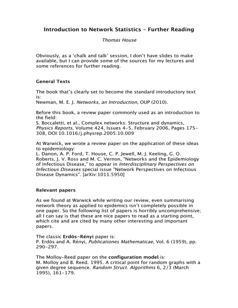 Introduction To Network Statistics Further Reading