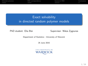Exact solvability in directed random polymer models PhD student: Elia Bisi