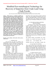 Modified Pyro-metallurgical Technology for Recovery of Impurities from Crude Lead Using