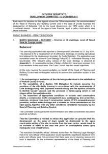 OFFICERS’ REPORTS TO DEVELOPMENT COMMITTEE – 13 OCTOBER 2011