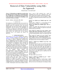 Removal of Data Vulnerability using SQL- An Approach  Hemant Kumar