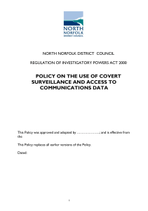 POLICY ON THE USE OF COVERT SURVEILLANCE AND ACCESS TO COMMUNICATIONS DATA