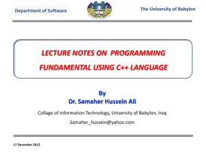 LECTURE NOTES ON  PROGRAMMING FUNDAMENTAL USING C++ LANGUAGE By