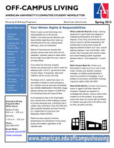 OFF-CAMPUS LIVING Spring 2015 AMERICAN UNIVERSITY’S COMMUTER STUDENT NEWSLETTER
