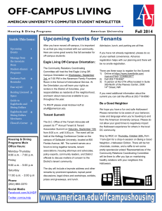 OFF-CAMPUS LIVING Fall 2014 AMERICAN UNIVERSITY’S COMMUTER STUDENT NEWSLETTER