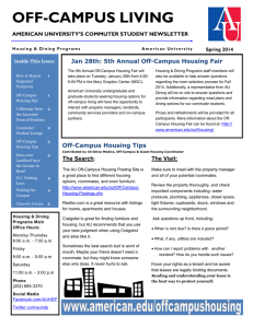 OFF-CAMPUS LIVING AMERICAN UNIVERSITY’S COMMUTER STUDENT NEWSLETTER Spring 2014