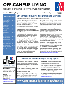 OFF-CAMPUS LIVING Off-Campus Housing Programs and Services AMERICAN UNIVERSITY’S COMMUTER STUDENT NEWSLETTER