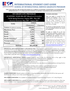 INTERNATIONAL STUDENT COST GUIDE SCHOOL OF INTERNATIONAL SERVICE GRADUATE PROGRAM