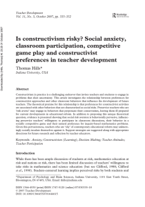 Is constructivism risky? Social anxiety, classroom participation, competitive game play and constructivist