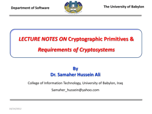 LECTURE NOTES ON Requirements of Cryptosystems  By