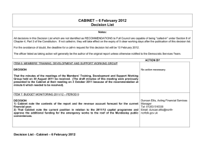 CABINET – 6 February 2012 Decision List